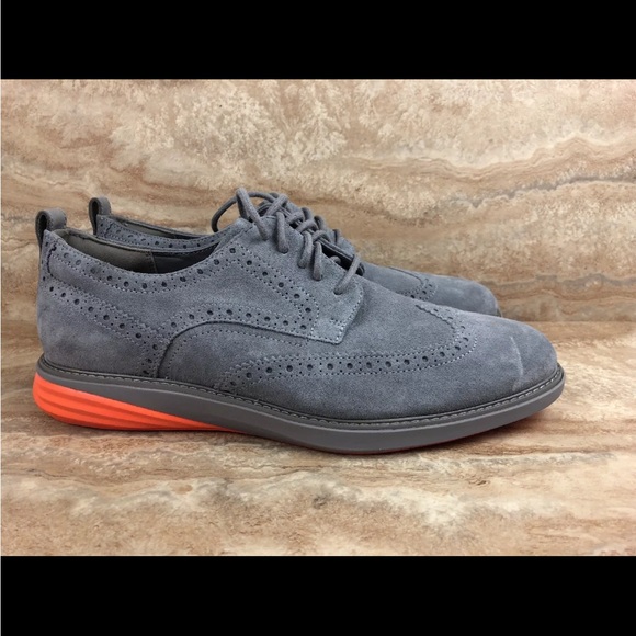 Cole Haan Grand Evolution Wingtip Suede Oxfords Ironstone Gray Orange Dress Shoe